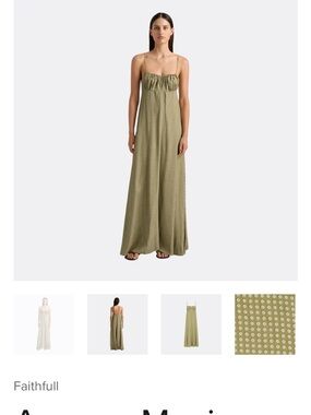 Faithfull the Brand Olive Green Printed Spaghetti-Strap Maxi Dress